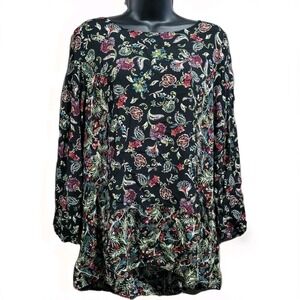 J Jill Dark Floral Crepe Tunic Size M Boat Neck 3/4 Slv Rayon Lightweight Mature